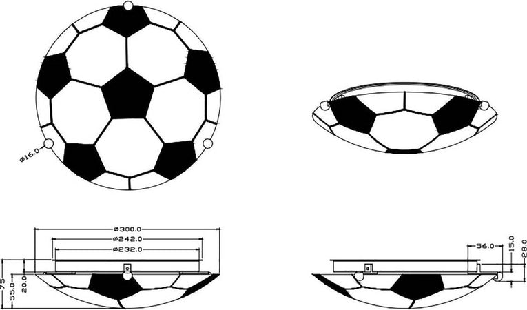 Plafoniera-Trio-Lighting-TR-CHICO-E27-LED-palla-calcio-vetro-bianco-nera-lampada-soffitto-camerette