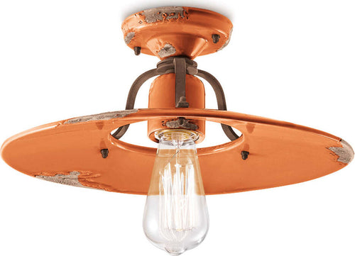Plafoniera-Vintage-Country-Ferro-E-Ceramica-Arancio-1-Luce-E27