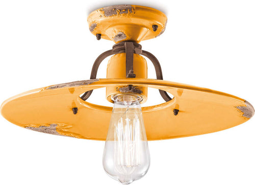 Plafoniera-Vintage-Country-Ferro-E-Ceramica-Giallo-1-Luce-E27