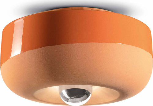 Plafoniera-Vintage-Decò-Bellota-Ceramica-Arancio-Pesca-1-Luce-E27