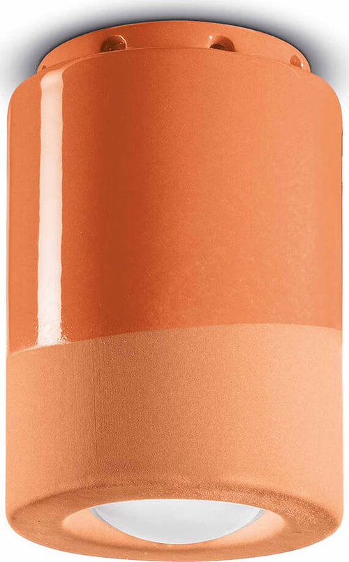 Plafoniera-Vintage-Decò-Pi-Ceramica-Arancio-Pesca-1-Luce-E14