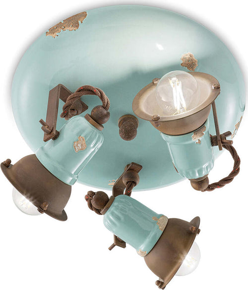 Plafoniera-Vintage-Loft-Ferro-E-Ceramica-Azzurro-3-Luci-E14