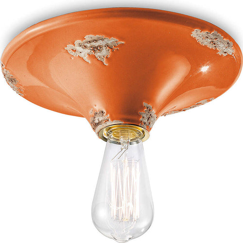 Plafoniera-Vintage-Tonda-Grande-Ceramica-Arancio-1-Luce-E27
