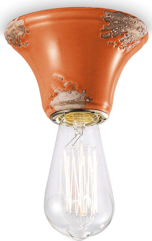 Plafoniera-Vintage-Tonda-Media-Ceramica-Arancio-1-Luce-E14