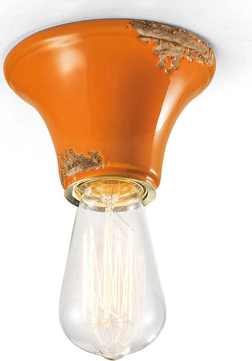 Plafoniera-Vintage-Tonda-Piccola-Ceramica-Arancio-1-Luce-E27