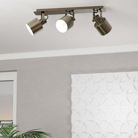 Plafoniera/Spot-Moderna-Sud-3-Luci-Acciaio-Oro-E-Bianco