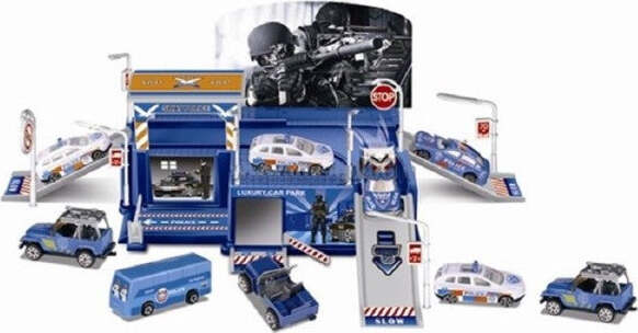 Playset-Garage-Stazione-Polizia-Swat-Con-Rampe-Pitstop-3-Macchinine-E-Accessori