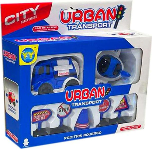 Playset-Gioco-Trasporto-Urbano-Vita-In-Città-Polizia-Veicoli-Segnali-Stradale
