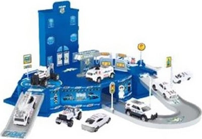 Playset-Stazione-Forze-Dell'ordine-Con-Rampe-Pitstop-3-Macchinine-1-Elicottero