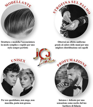 JoyQube Cera Capelli Uomo ad Acqua Professionale Tenuta Forte – Cera Modellante Effetto Lucido Anti Crespo Non Grassa, Styling Uomo Donna Barber Shop, Fissaggio Forte Lunga Durata, Profumata Made in Italy 100ml