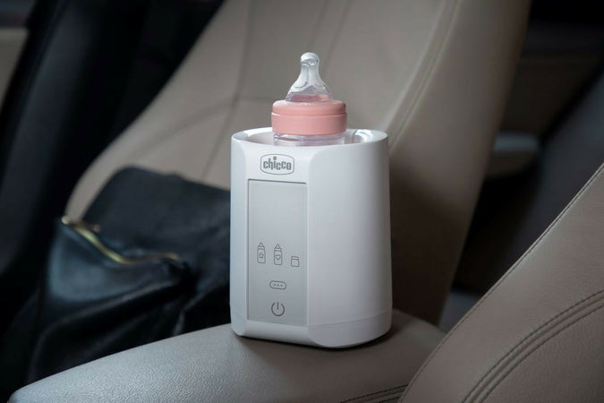 CHICCO Scaldabiberon Portatile da Viaggio e Scalda Pappa con 3 Programmi e Spegnimento Automatico, Scalda in Modo Graduale, Anche per Vasetti e Latte Materno, Mantiene il Calore, 220W, Bianco