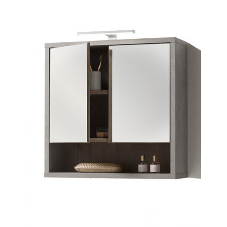 Specchiera da Bagno "Industrial" mobile sospeso con 2 ante specchiate e faretto e LED