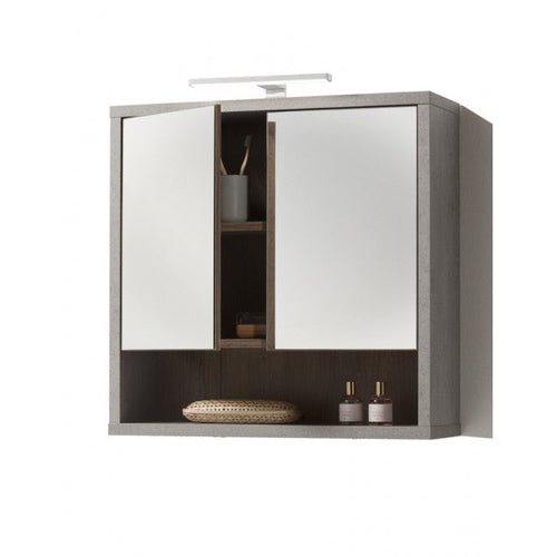 Specchiera da Bagno Industrial mobile sospeso con 2 ante specchiate e faretto e LED