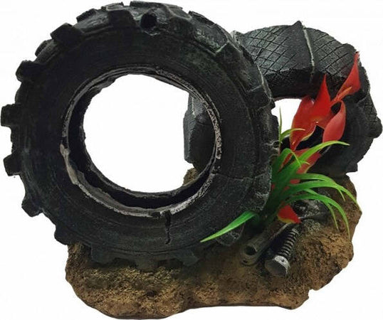Pneumatico-Ruota-Ruote-18x11x12cm-Ornamento-Acquario-Decorazioni-Arredo-Pietra