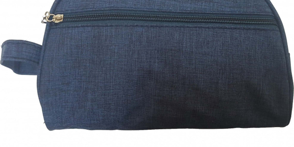 Pochette Uomo Blu Gancio Tessuto Borsello Beauty Case Borsa