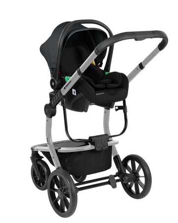 KIKKABOO Trio Completo IRENE, colore DARK GREY composto da Culla Navicella + Seggiolino Auto i-Size (40-87 cm) + Passeggino