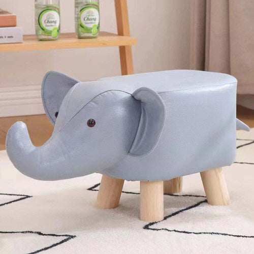 Poggiapiedi-Sgabello-Basso-Forma-Elefante-Animale-Pouf-per-Bambini-Colore-Blu
