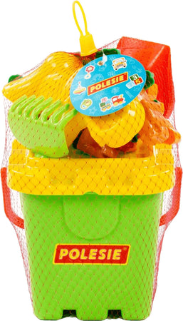 Polesie-Set-Da-Spiaggia-Con-Secchiello-Paletta-Rastrello-E-Formine-Verde