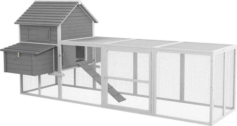 Pollaio-da-Giardino-con-Casetta-per-Galline,-Rampa-e-Area-Aperta,-310.5x149.5x149cm,-Grigio-LS9D51-150V01GYLS9