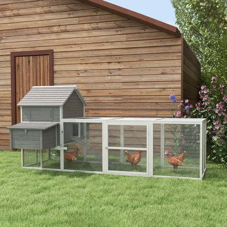 Pollaio-da-Giardino-con-Casetta-per-Galline,-Rampa-e-Area-Aperta,-310.5x149.5x149cm,-Grigio-LS9D51-150V01GYLS9