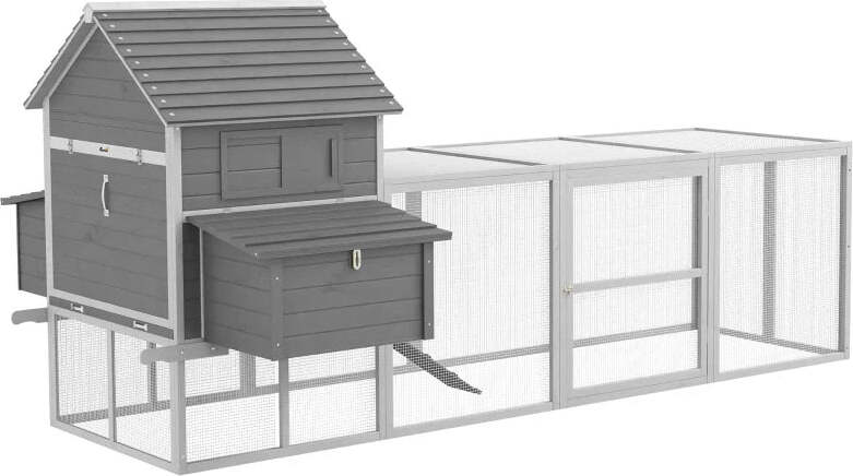 Pollaio-da-Giardino-con-Casetta-per-Galline,-Rampa-e-Area-Aperta,-310.5x149.5x149cm,-Grigio-LS9D51-150V01GYLS9