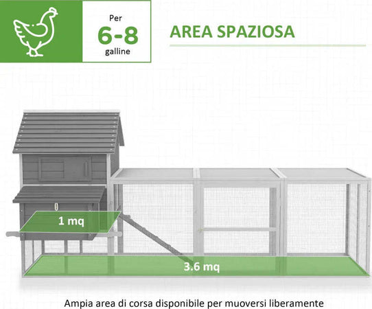 Pollaio-da-Giardino-con-Casetta-per-Galline,-Rampa-e-Area-Aperta,-310.5x149.5x149cm,-Grigio-LS9D51-150V01GYLS9
