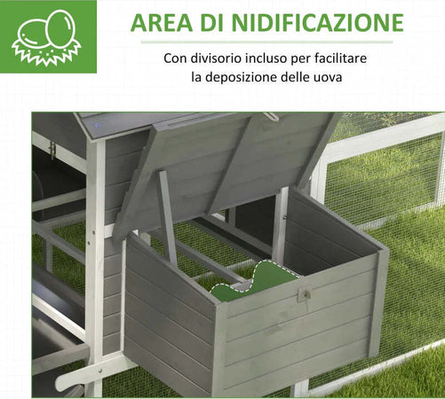 Pollaio-da-Giardino-con-Casetta-per-Galline,-Rampa-e-Area-Aperta,-310.5x149.5x149cm,-Grigio-LS9D51-150V01GYLS9