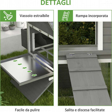 Pollaio-da-Giardino-con-Casetta-per-Galline,-Rampa-e-Area-Aperta,-310.5x149.5x149cm,-Grigio-LS9D51-150V01GYLS9