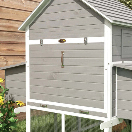 Pollaio-da-Giardino-con-Casetta-per-Galline,-Rampa-e-Area-Aperta,-310.5x149.5x149cm,-Grigio-LS9D51-150V01GYLS9