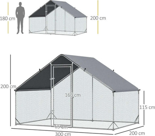 Pollaio-da-Giardino-con-Telaio-Zincato,-Copertura-Impermeabile-e-Rete-Esagonale,-3x2x2m,-Argento-UJ5D51-277UJ5