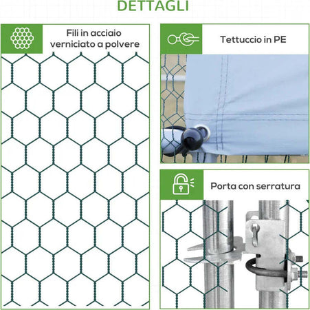 Pollaio-da-Giardino-con-Telaio-Zincato,-Copertura-Impermeabile-e-Rete-Esagonale,-3x2x2m,-Argento-UJ5D51-277UJ5