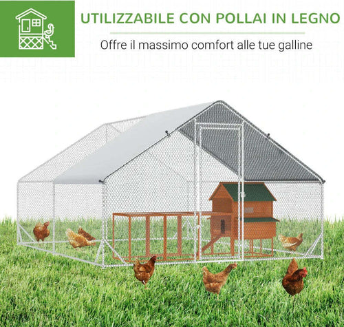 Pollaio-da-Giardino-con-Telaio-Zincato,-Copertura-Impermeabile-e-Rete-Esagonale,-3x4x2-m,-Argento-MS5D51-277V01MS5