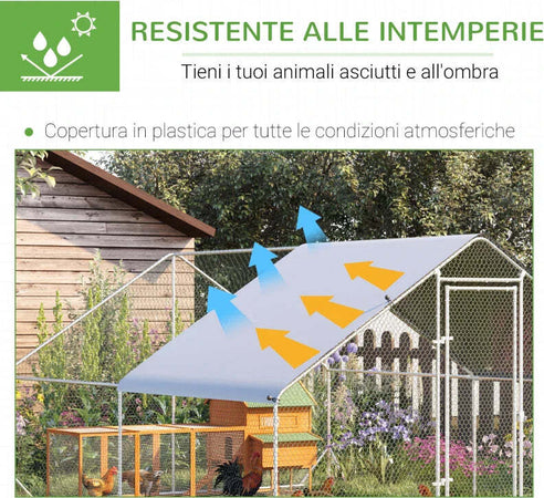 Pollaio-da-Giardino-con-Telaio-Zincato,-Copertura-Impermeabile-e-Rete-Esagonale,-3x4x2-m,-Argento-MS5D51-277V01MS5