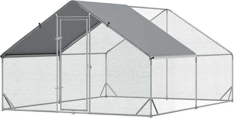 Pollaio-da-Giardino-con-Telaio-Zincato,-Copertura-Impermeabile-e-Rete-Esagonale,-3x4x2-m,-Argento-MS5D51-277V01MS5