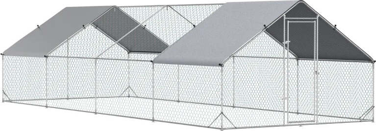 Pollaio-da-Giardino-con-Telaio-Zincato,-Copertura-Impermeabile-e-Rete-Esagonale,-3x8x2m,-Argento-KI9D51-277V03KI9