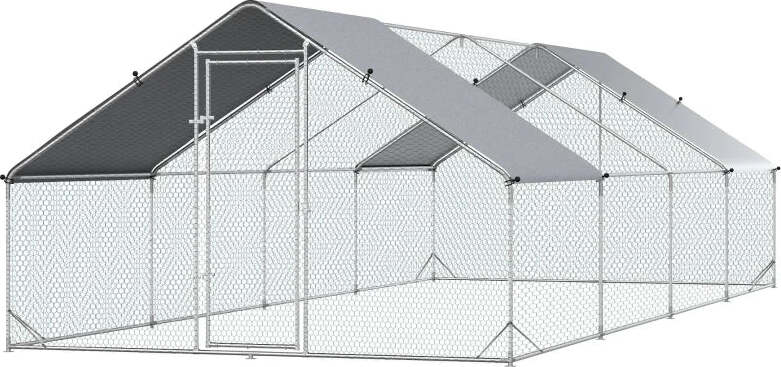 Pollaio-da-Giardino-con-Telaio-Zincato,-Copertura-Impermeabile-e-Rete-Esagonale,-3x8x2m,-Argento-KI9D51-277V03KI9