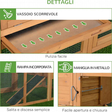 Pollaio-da-Giardino-Gabbie-per-Galline-da-Esterno-con-Zona-di-Corsa-e-Nido-in-Legno-190×81×103cm-JK5663-1481JK5