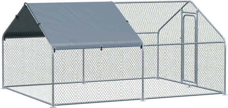 Pollaio-per-Galline-da-Esterno-in-Metallo-con-Copertura-in-Tessuto-Oxford,-300x400x195-cm,-Argento-GT8D51-139V07SRGT8