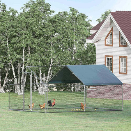 Pollaio-per-Galline-da-Esterno-in-Metallo-con-Copertura-in-Tessuto-Oxford,-300x400x195-cm,-Argento-GT8D51-139V07SRGT8