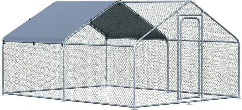 Pollaio-per-Galline-da-Esterno-in-Metallo-con-Copertura-in-Tessuto-Oxford,-300x400x195-cm,-Argento-GT8D51-139V07SRGT8