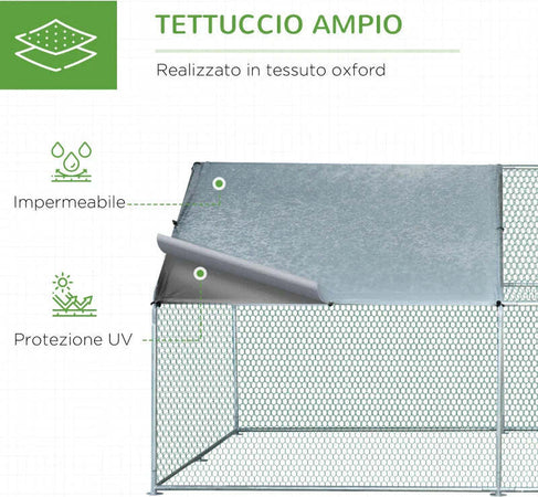 Pollaio-per-Galline-da-Esterno-in-Metallo-con-Copertura-in-Tessuto-Oxford,-300x400x195-cm,-Argento-GT8D51-139V07SRGT8