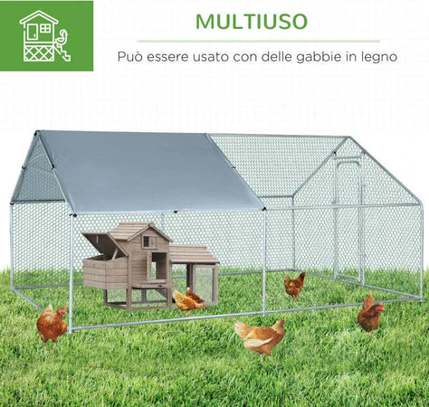 Pollaio-per-Galline-da-Esterno-in-Metallo-con-Copertura-in-Tessuto-Oxford,-300x400x195-cm,-Argento-GT8D51-139V07SRGT8