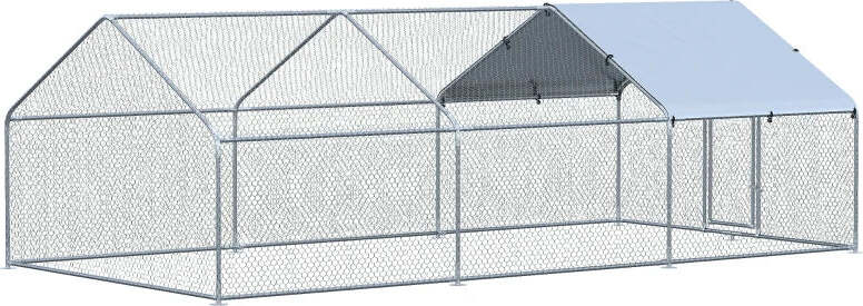 Pollaio-per-Galline-da-Esterno-in-Metallo-con-Copertura-in-Tessuto-Oxford,-600x303.5x195-cm,-Argento-LK4D51-139V08SRLK4