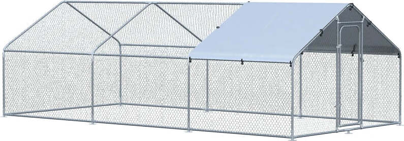 Pollaio-per-Galline-da-Esterno-in-Metallo-con-Copertura-in-Tessuto-Oxford,-600x303.5x195-cm,-Argento-LK4D51-139V08SRLK4