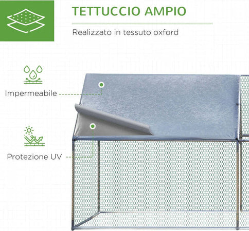 Pollaio-per-Galline-da-Esterno-in-Metallo-con-Copertura-in-Tessuto-Oxford,-600x303.5x195-cm,-Argento-LK4D51-139V08SRLK4