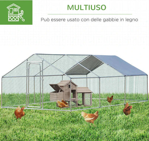 Pollaio-per-Galline-da-Esterno-in-Metallo-con-Copertura-in-Tessuto-Oxford,-600x303.5x195-cm,-Argento-LK4D51-139V08SRLK4