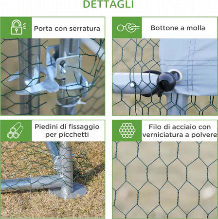 Pollaio-per-Galline-da-Esterno-in-Metallo-con-Copertura-in-Tessuto-Oxford,-600x303.5x195-cm,-Argento-LK4D51-139V08SRLK4
