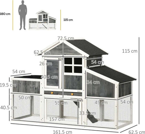 Pollaio-Prefabbricato-in-Legno-con-Area-Aperta,-Casetta-e-Nido,-161.5x62.5x115cm,-Grigio-MJ4D51-361V00GYMJ4