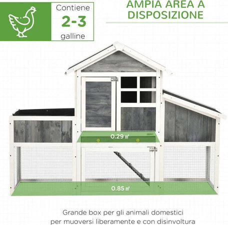 Pollaio-Prefabbricato-in-Legno-con-Area-Aperta,-Casetta-e-Nido,-161.5x62.5x115cm,-Grigio-MJ4D51-361V00GYMJ4