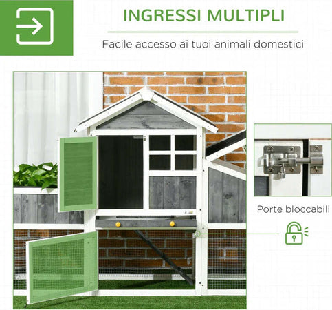 Pollaio-Prefabbricato-in-Legno-con-Area-Aperta,-Casetta-e-Nido,-161.5x62.5x115cm,-Grigio-MJ4D51-361V00GYMJ4